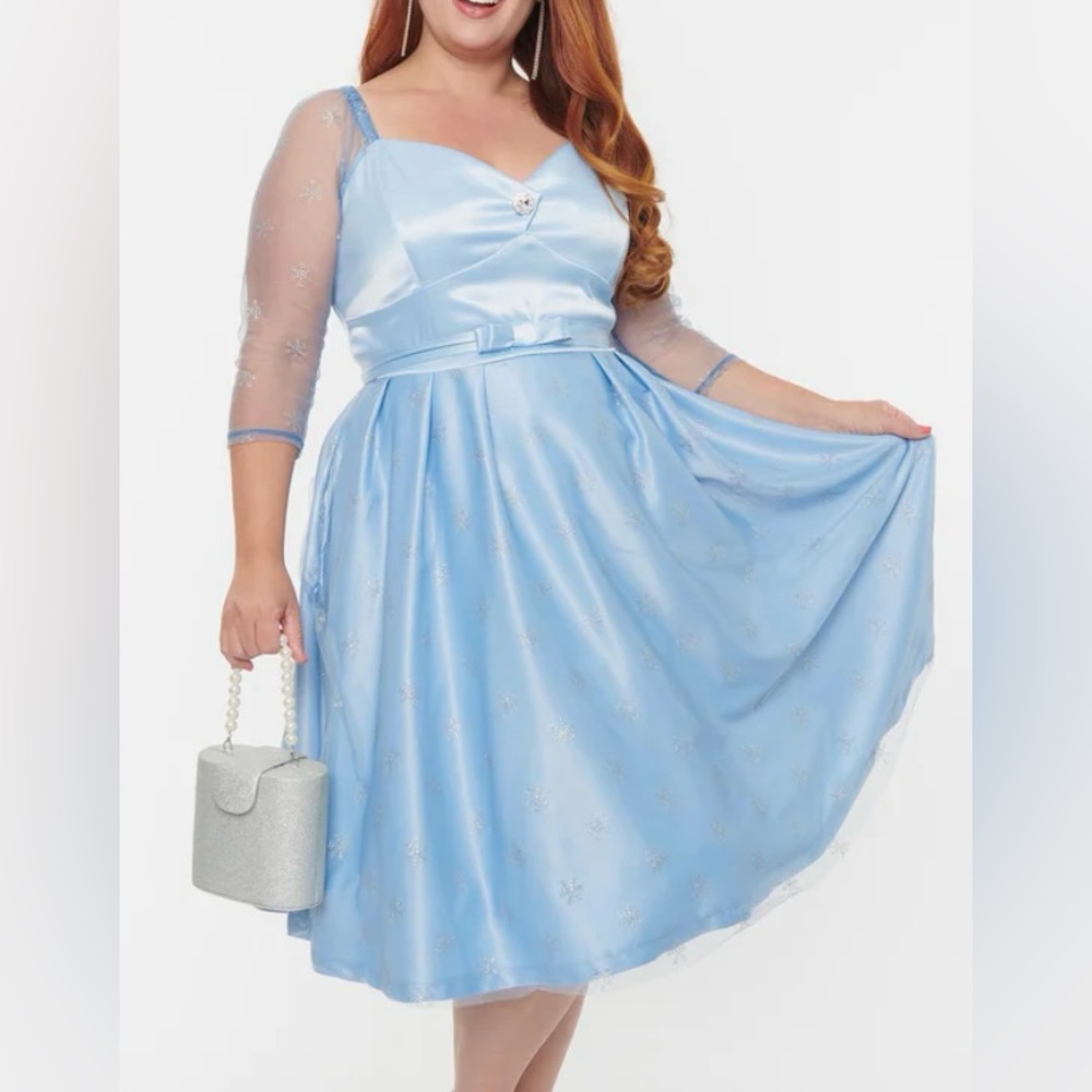 Unique Vintage Blue Snowflake Christmas Holiday Dress 3X